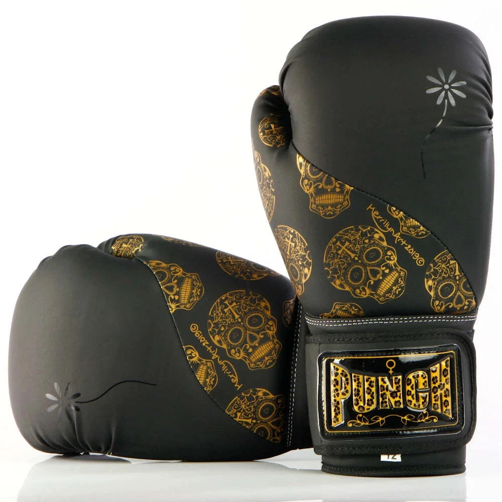 BOXING GLOVES - Urban GOLD SKULLS - 12oz - BLACK 1 BOXING GLOVES - Urban GOLD SKULLS - 12oz - BLACK